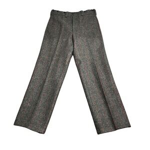 Vintage Woolrich Men 36x32 Wool Plaid Trousers Grey Red Windowpane USA Made 1990